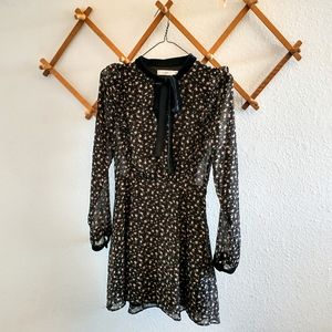 Lush Floral Long Sleeve Black Dress w/ Velvet & Ruffle Details